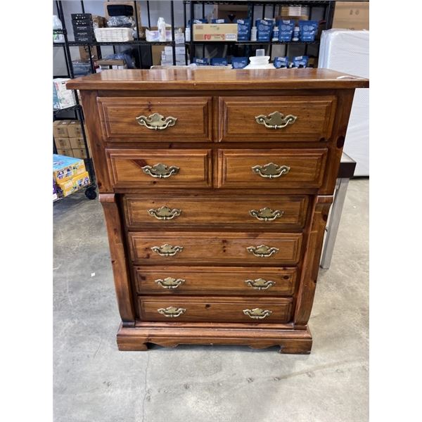 OAK HIGHBOY DRESSER WITH ORIGINAL BRASS HARDWARE
