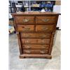 Image 1 : OAK HIGHBOY DRESSER WITH ORIGINAL BRASS HARDWARE