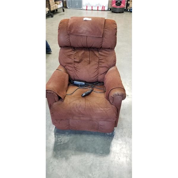 LAZYBOY BROWN FABRIC LIFT CHAIR WITH MASSAGE