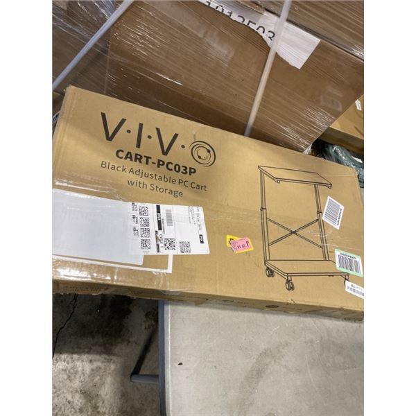 VIVO BLACK ADJUSTABLE PC CART WITH STORAGE