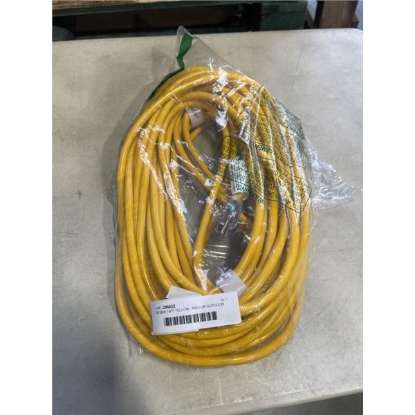AS NEW 75FT YELLOW  INDOOR OUTDOOR HEAVY DUTY LIGHTED 3 WIRE GROUNDED EXTENSION CORD 14AWG