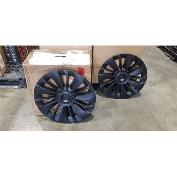NEW SET OF 4 TESLA MODEL Y 19 INCH RIM COVERS, TURBINE MATTE BLACK REPLACEMENT