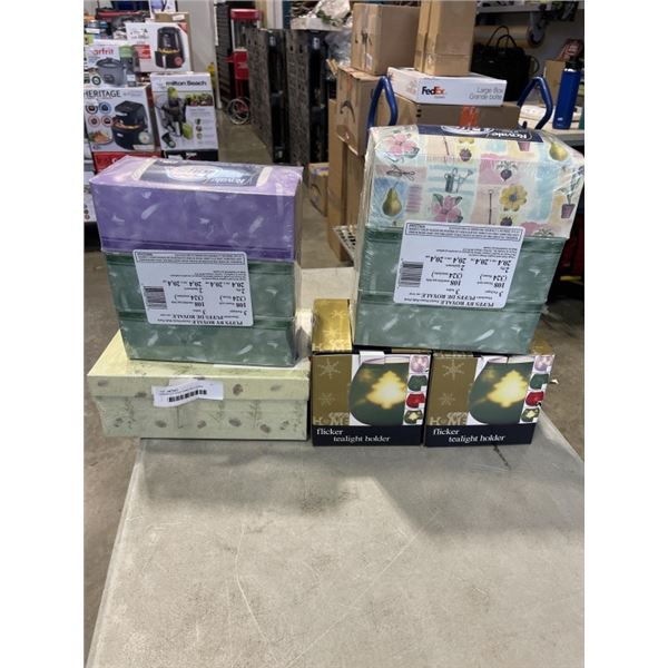 ASSORTED NEW ITEMS INLCUDING TISSUES, CANDLE HOLDERS ETC