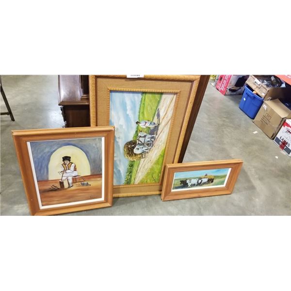 3 VINTAGE OIL ON CANVAS ARTWORKS, WOOD FRAMED