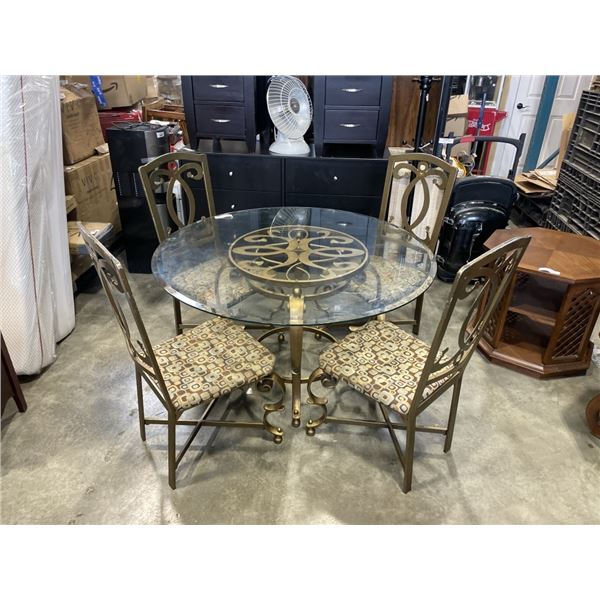ORNATE GOLD DINING TABLE WITH 4 CHAIRS, QUALITY MADE, HEAVY METAL
