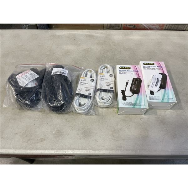 ASSORTED NEW POWER CORDS, ADAPTORS ETC
