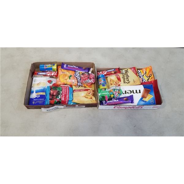 2 TRAYS OF CHOCOLATE, CANDY AND SNACKS