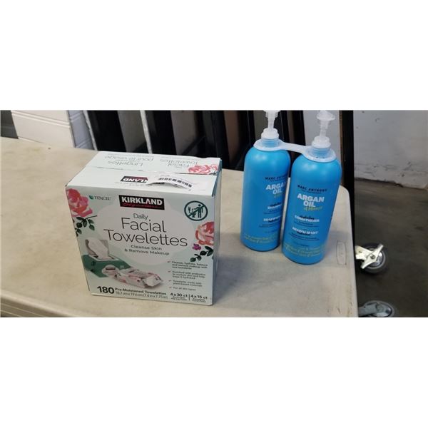 CASE OF FACIAL WIPES AND NEW ARGAN OIL OF MOROCCO SHAMPOO AND CONDITIONER