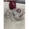 Image 3 : VINTAGE HOFBAUER BRYDES COLLECTION GLASS CANDLE STICK HOLDER, LIDDED CANDY DISH AND VINTAGE ROSSI CR