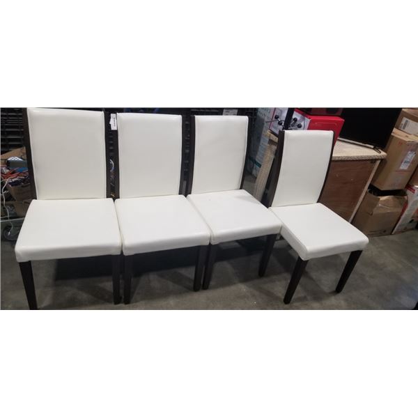 SET OF 4 MODERN DINING CHAIRS, WOOD WITH WHITE LEATHER