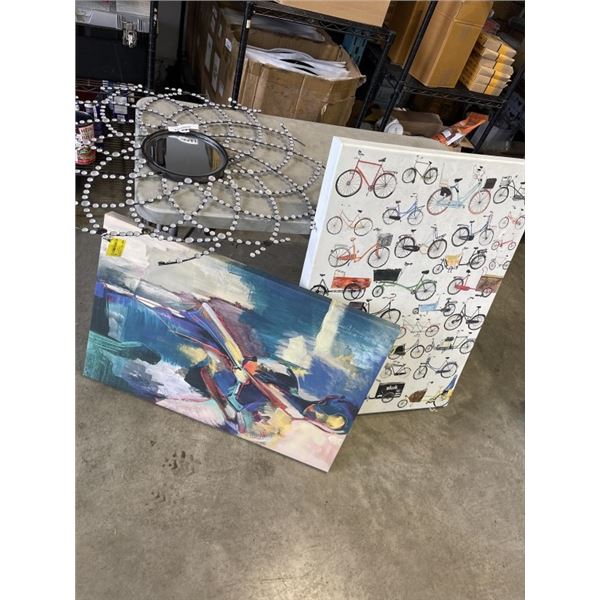 2 CANVAS PRINTS AND WALL MIRROR