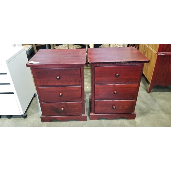 PAIR OF SOLID WOOD 3 DRAWER NIGHT STANDS