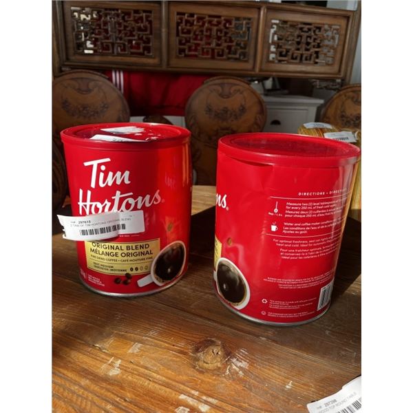 2 TINS OF TIM HORTONS ORIGINAL BLEND GROUND COFFEE, DENTED, STILL SEALED