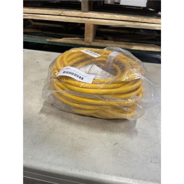 AS NEW 75FT YELLOW 3 OUTLET INDOOR OUTDOOR HEAVY DUTY LIGHTED 3 WIRE GROUNDED EXTENSION CORD 12AWG
