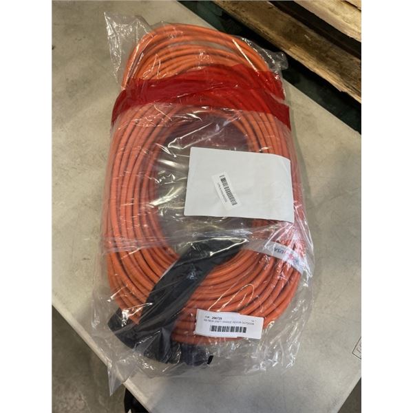 AS NEW 200FT ORANGE INDOOR OUTDOOR HEAVY DUTY LIGHTED 3 WIRE GROUNDED EXTENSION CORD 16AWG