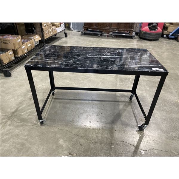 ROLLING METAL TABLE WITH FAUX MARBLE TOP