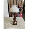 Image 1 : VINTYAGE WOOD LAMP WITH MILK GLASS SHADE AND FLUTE