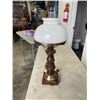 Image 2 : VINTYAGE WOOD LAMP WITH MILK GLASS SHADE AND FLUTE