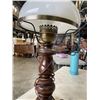 Image 4 : VINTYAGE WOOD LAMP WITH MILK GLASS SHADE AND FLUTE