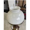 Image 5 : VINTYAGE WOOD LAMP WITH MILK GLASS SHADE AND FLUTE
