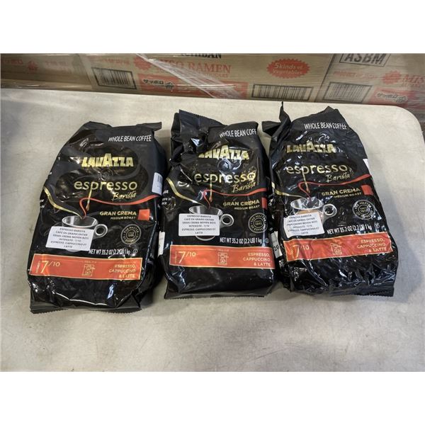 3 NEW 1KG BAGS OF LAVAZZA ESPRESSO BARISTA GRAN CREMA MEDIUM ROAST WHOLE BEAN COFFEE, BB 02/28/2026