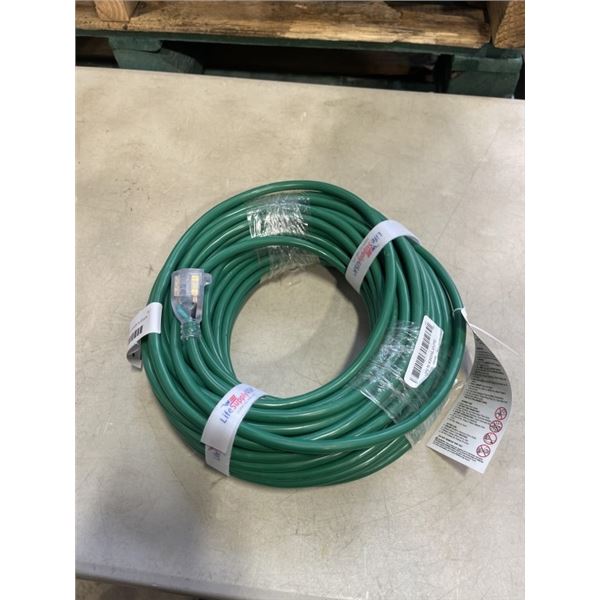 AS NEW 75FT GREEN  INDOOR OUTDOOR HEAVY DUTY LIGHTED 3 WIRE GROUNDED EXTENSION CORD 14AWG
