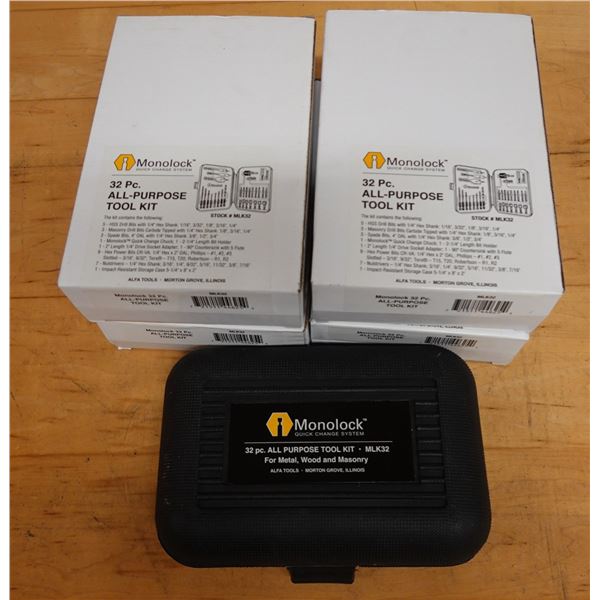 Qty 4 Monolock MLK32 All Purpose 32 Piece Tool Kits, New in Box