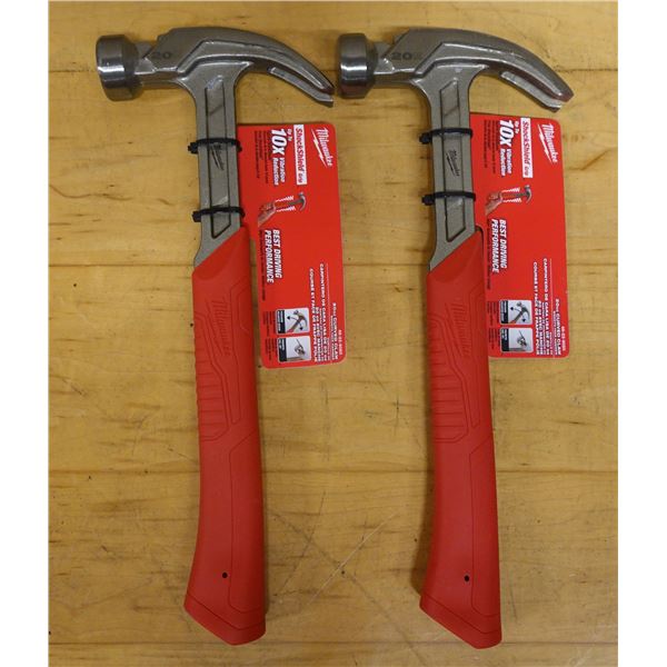 Qty 2 Milwaukee 48-22-9080 Curved Claw Smooth Face Hammers, New in Packages