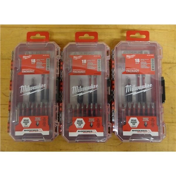 Qty 3 Milwaukee 48-32-4403 Impact Driver Bit 18 Piece Sets, New