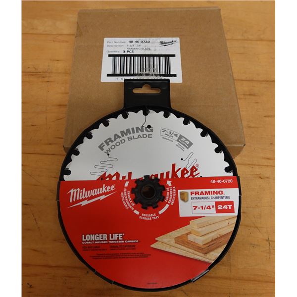 Box of 3 Milwaukee 48-40-0720 Wood Framing Blades, New