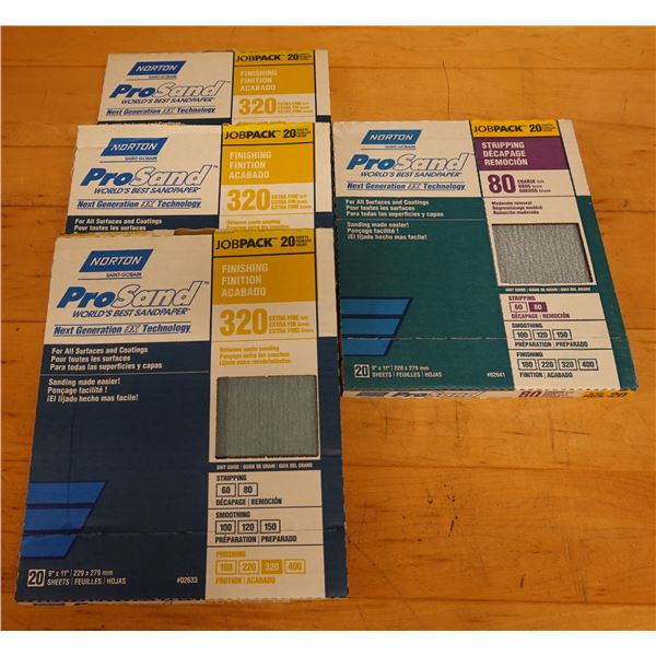 Qty 4 Norton Pro Sand Jobpacks of 20 Sandpaper Sheets: 320 Extra Fine & 80 Coarse