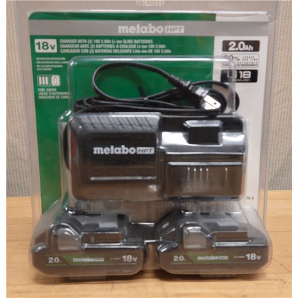Metabo HPT UC18YKSL 18V Charger w/ 2 Li-ion 2.0 Ah Slide Batteries, New in Package