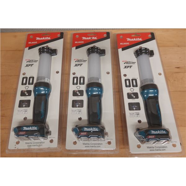 Qty 3 Makita ML002G 40V Max XGT Cordless L.E.D. Lantern/Flashlights, New in Package