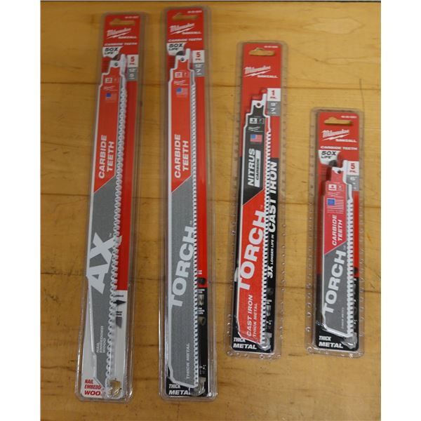 Qty 4 Packages Milwaukee Sawzall Blades, Misc Sizes