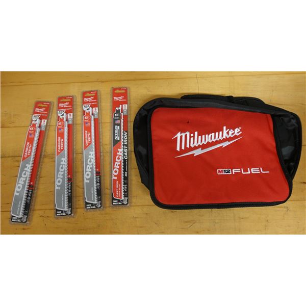 Qty 4 Milwaukee 48-00-5502 Sawzall Blade 5-Packs & 48-00-5262 1-Pack w/ M12 Fuel Zipper Bag New