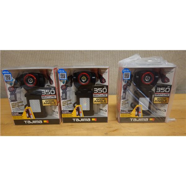 Qty 3 Tajima IPX4 350 Lumen Wide Angle Beam Headlamps, New in Packages