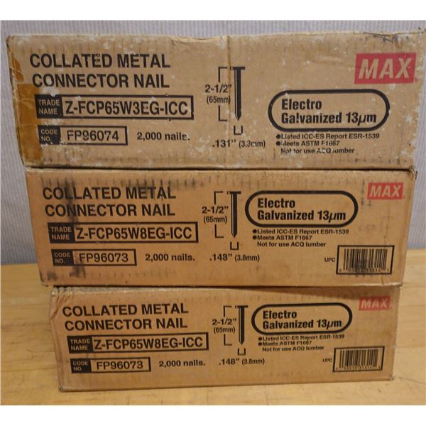 Qty 3 Boxes Max Z-FCP65W3EG-ICC Collated Metal Connector Nails New