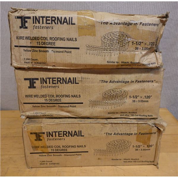 Qty 3 Boxes Internail Fasteners ICR38YZC Wire Weder Coil Roofing Nails New