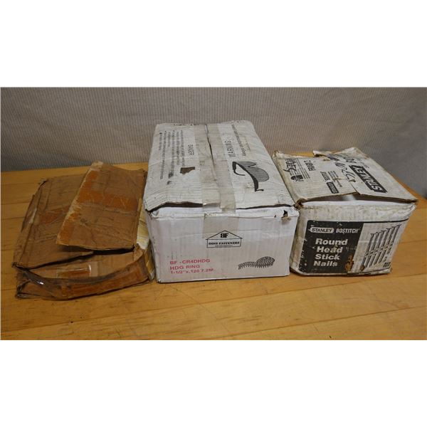 Qty 3 Boxes Boss Fasteners Nail Coil, Stanley Bostitch Round Head Stick Nails & Misc Nails New
