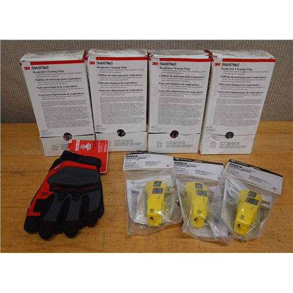 Qty 4 Boxes 3M504/07065 Respirator Wipes, 3 ShockShield Portable Cordsets & Demolition Gloves