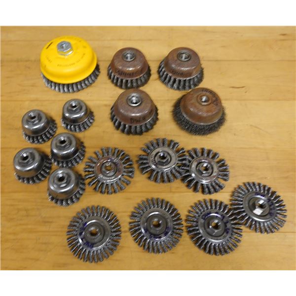 Qty 17 Wire Wheel Brushes & Cup Brushes, Misc Sizes
