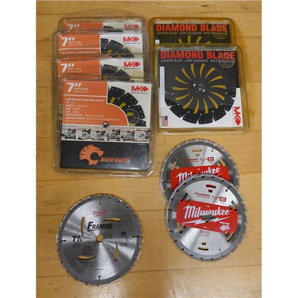 Qty 9 Circular Saw Blades: Milwaukee, MK Diamond, etc Misc Sizes