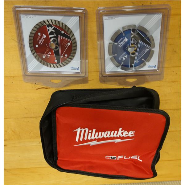 Qty 2 Vantage Circular Saw Blades & Milwaukee M12 Fuel Zipper Bag New