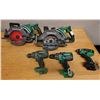 Image 1 : Qty 5 Used Power Tools: 2 Metabo HPT C3607DWA Circular Saws & 2 DV36DA Hammer Drills w/ Hitachi