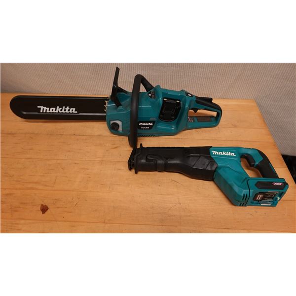 Qty 2 Used Makita Power Tools: GRJ01 Reciprocating Saw & XCU03 Chain Saw (Works - battery not includ