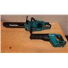 Image 1 : Qty 2 Used Makita Power Tools: GRJ01 Reciprocating Saw & XCU03 Chain Saw (Works - battery not includ