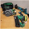 Image 1 : Qty 4 Used Power Tools: Metabo NR6675DD Nailer & C3607DWA Circular Saw, Makita XDT19 Impact Driver