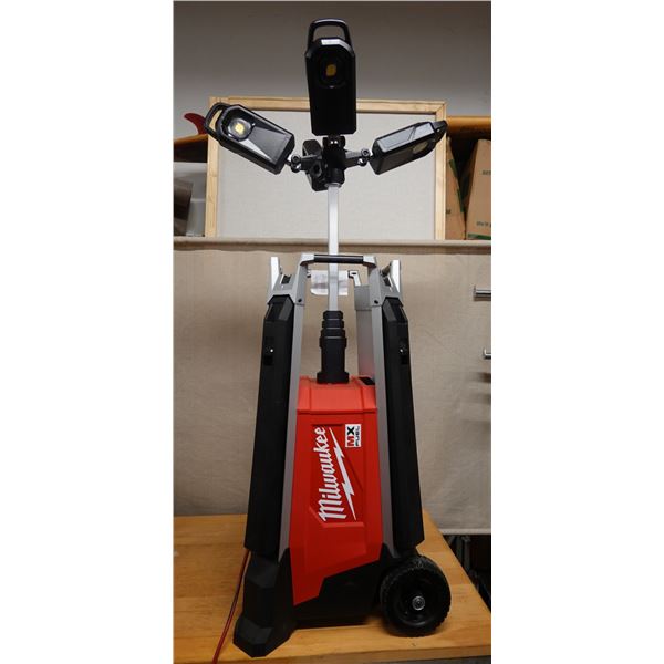 Used Milwaukee 520MXF0411XC Rocket Tower Light/Charger w/ Outriggers & Battery (up/down runs rough)