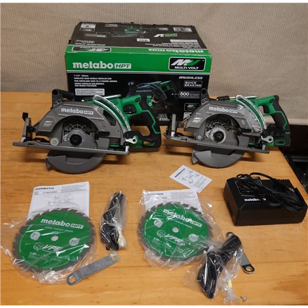 Qty 2 Metabo HPT C3607DWA Rear Handle Circular Saws w/ Charger & Blades (used - works / no battery)
