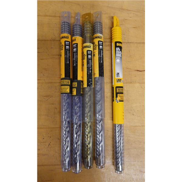 Qty 5 DeWalt Rotary Hammer Drill Bits, Misc Sizes New in Packages